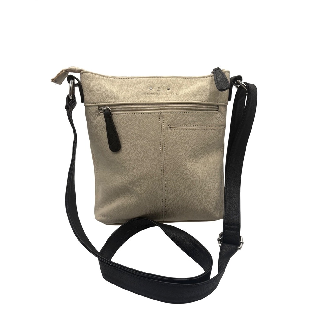 Stone Mountain Crossbody Bag Womens Small Cream Black Excellent Pebbled Leather - Picture 4 of 7
